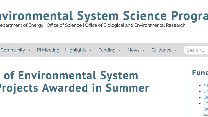 Funding from the Department of Energy (DOE)’s Environmental System Science Program